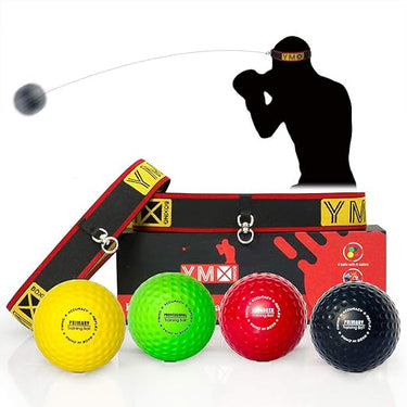 YMX BOXING Ultimate Reflex Ball - Juego de 4 bolas de reflexión más 2 diademas ajustables, ideal para reflejos, sincronización, precisión, enfoque y coordinación ojo-mano para boxeo, MMA y Krav Mega